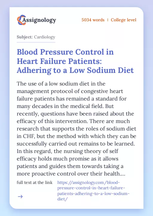 Blood Pressure Control in Heart Failure Patients: Adhering to a Low Sodium Diet - Essay Preview