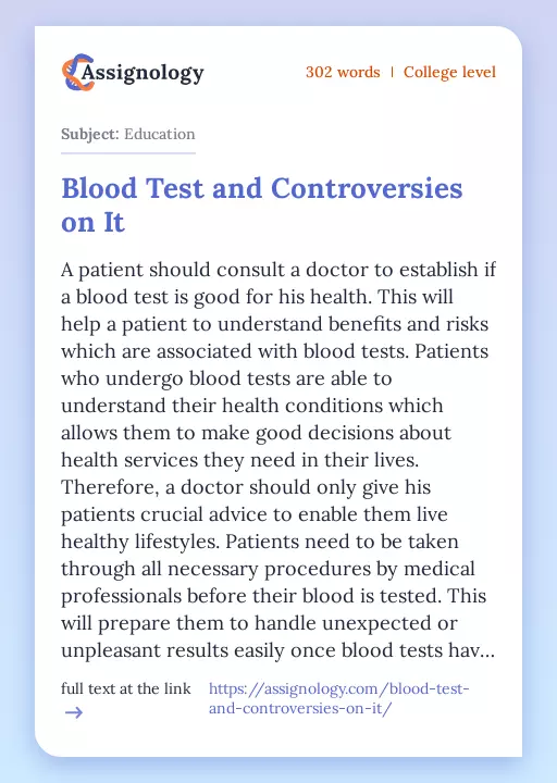 Blood Test and Controversies on It - Essay Preview
