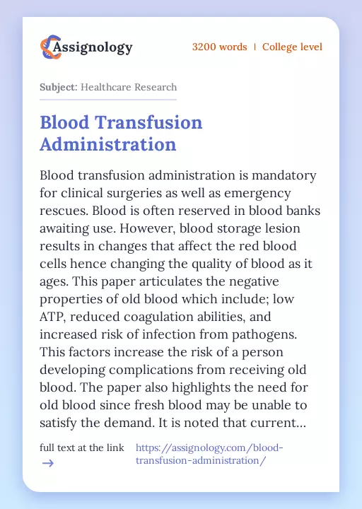 Blood Transfusion Administration - Essay Preview