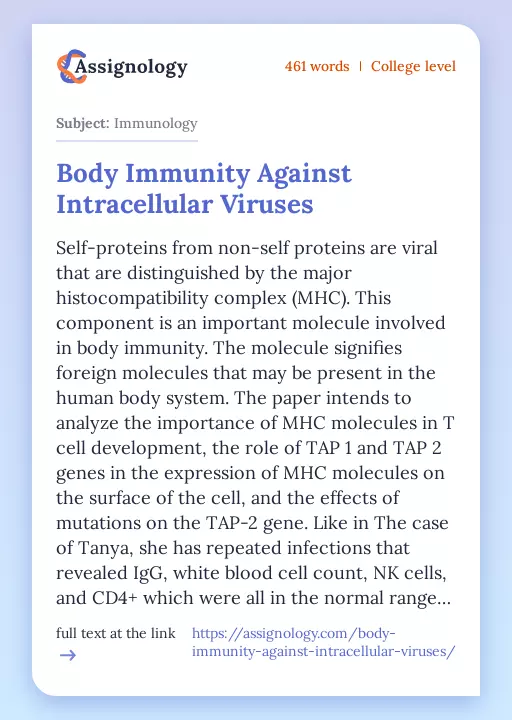 Body Immunity Against Intracellular Viruses - Essay Preview