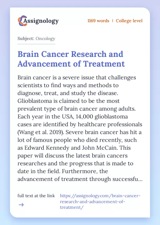 Brain Cancer Research and Advancement of Treatment - Essay Preview