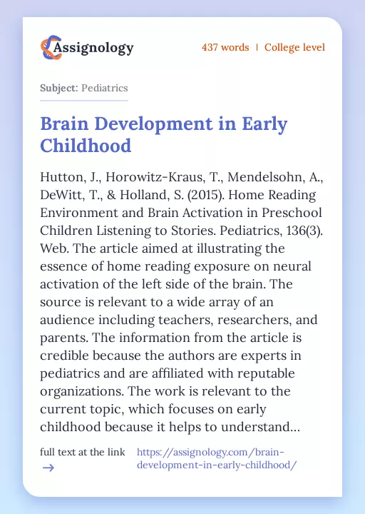 Brain Development in Early Childhood - Essay Preview