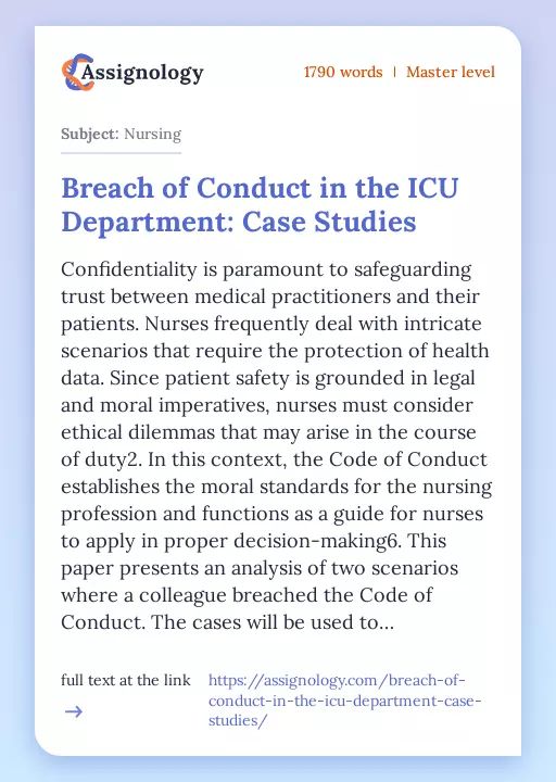 Breach of Conduct in the ICU Department: Case Studies - Essay Preview