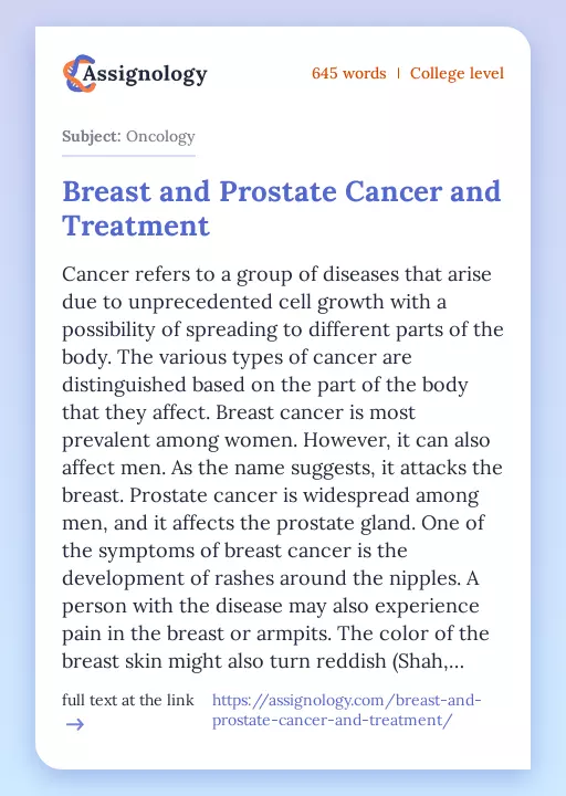 Breast and Prostate Cancer and Treatment - Essay Preview