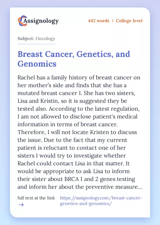 Breast Cancer, Genetics, and Genomics - Essay Preview