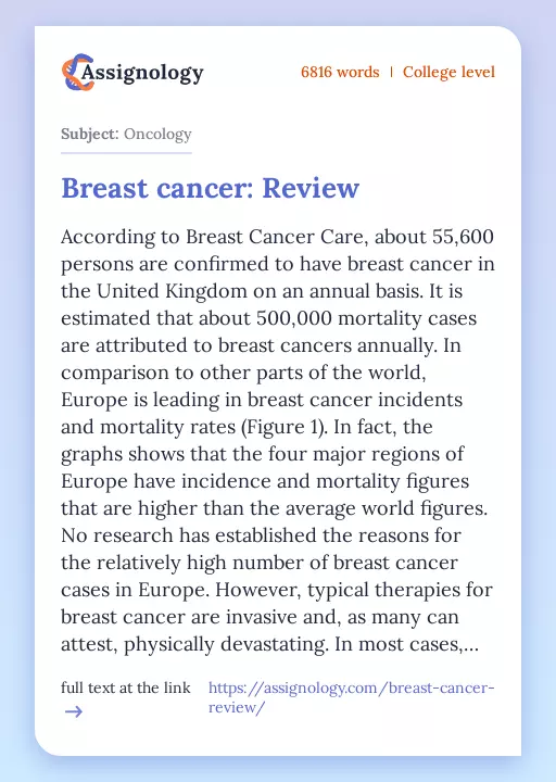 Breast cancer: Review - Essay Preview