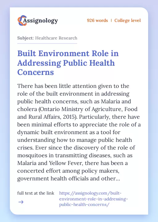 Built Environment Role in Addressing Public Health Concerns - Essay Preview