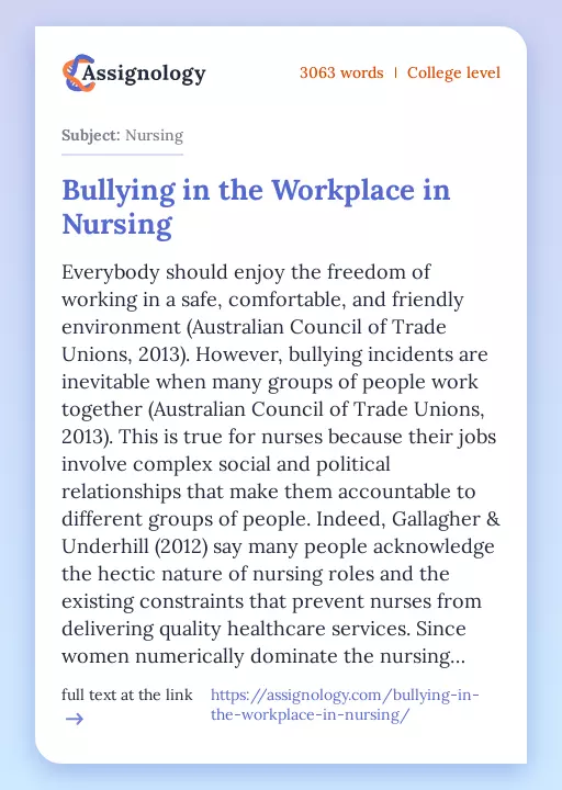Bullying in the Workplace in Nursing - Essay Preview