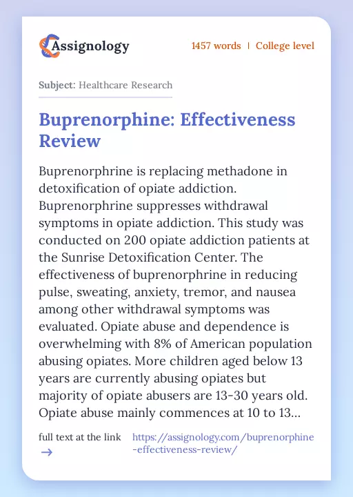 Buprenorphine: Effectiveness Review - Essay Preview