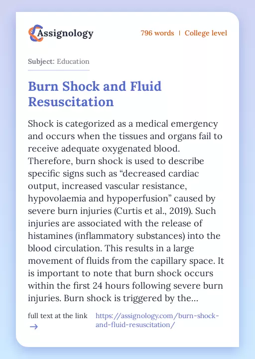 Burn Shock and Fluid Resuscitation - Essay Preview