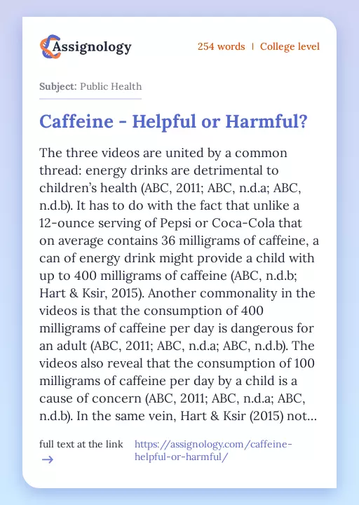 Caffeine - Helpful or Harmful? - Essay Preview