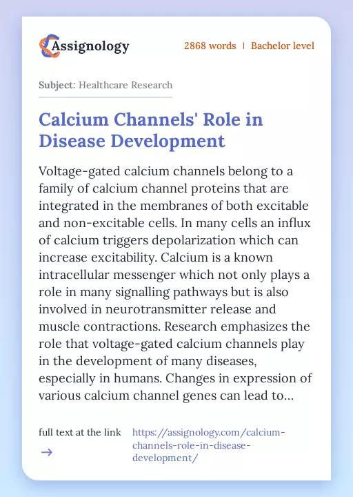 Calcium Channels' Role in Disease Development - Essay Preview
