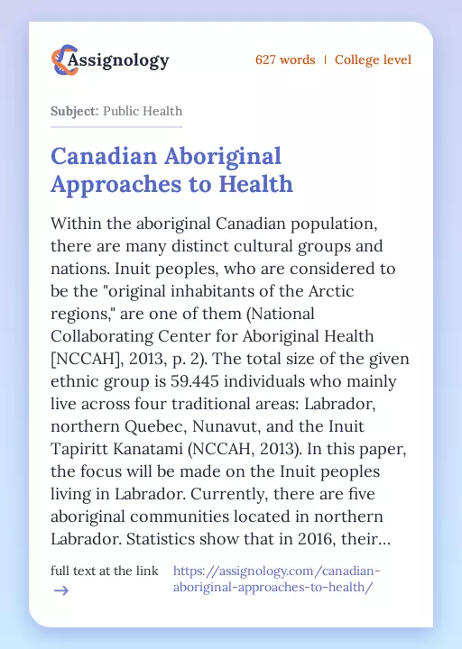 Canadian Aboriginal Approaches to Health - Essay Preview