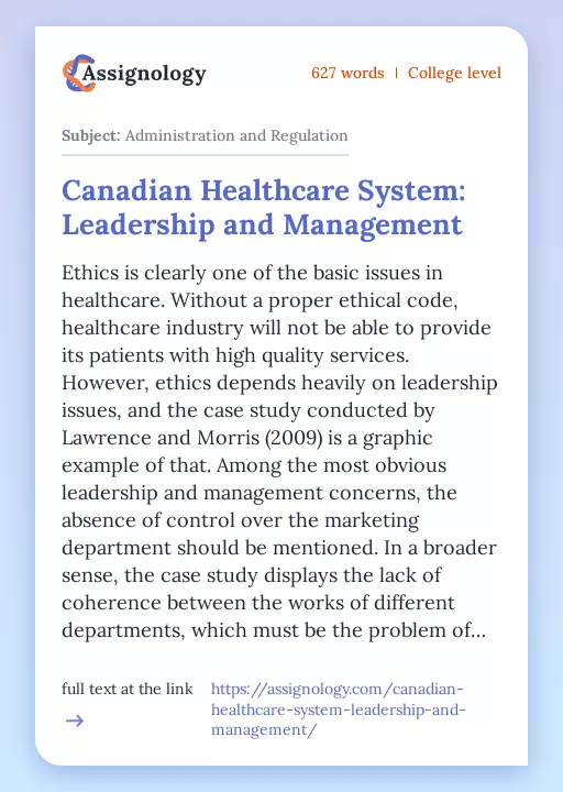 Canadian Healthcare System: Leadership and Management - Essay Preview