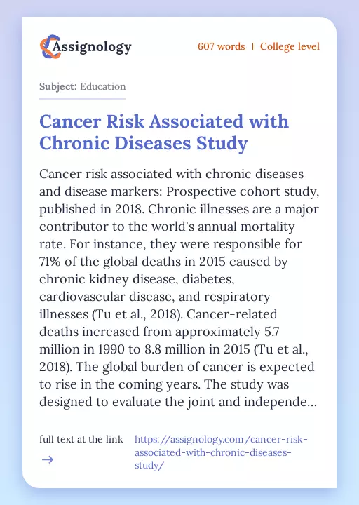 Cancer Risk Associated with Chronic Diseases Study - Essay Preview