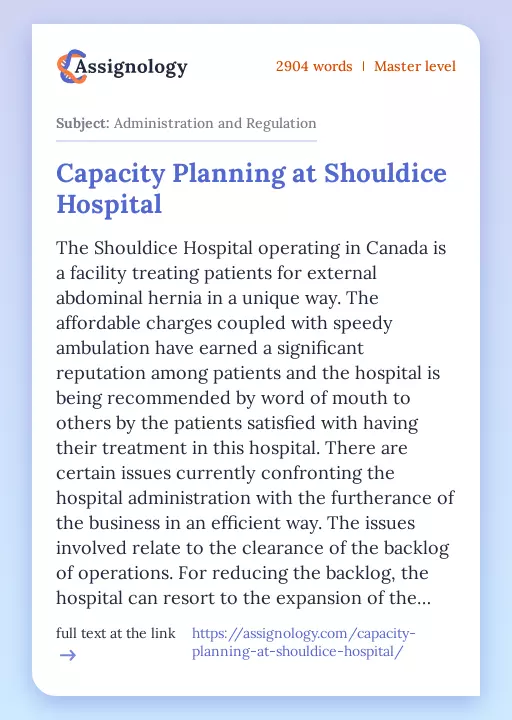 Capacity Planning at Shouldice Hospital - Essay Preview