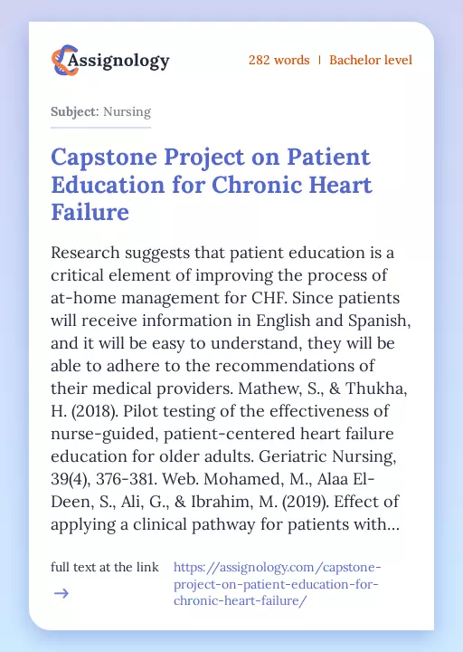Capstone Project on Patient Education for Chronic Heart Failure - Essay Preview