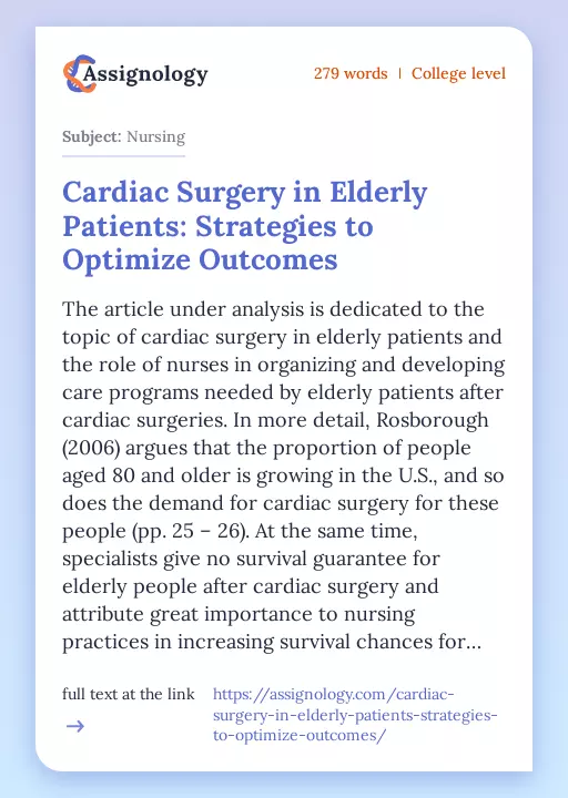 Cardiac Surgery in Elderly Patients: Strategies to Optimize Outcomes - Essay Preview