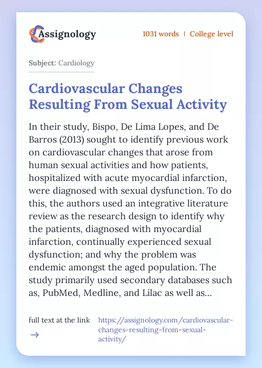 Cardiovascular Changes Resulting From Sexual Activity - Essay Preview
