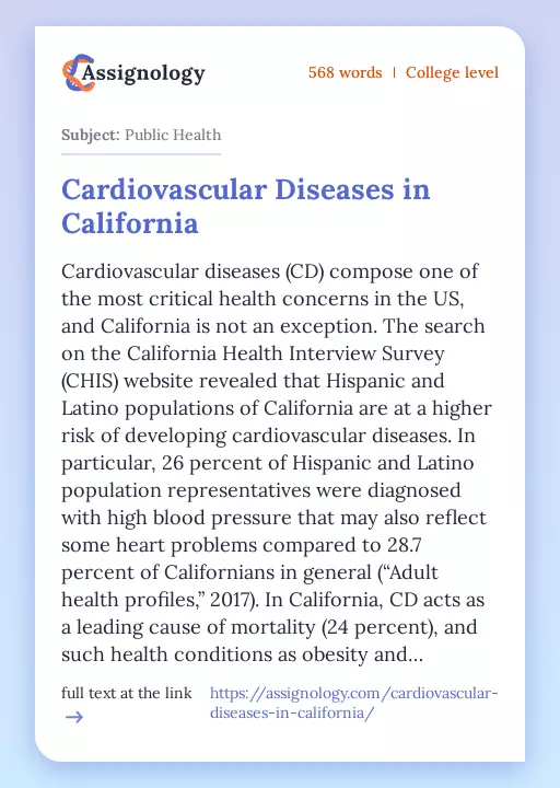 Cardiovascular Diseases in California - Essay Preview