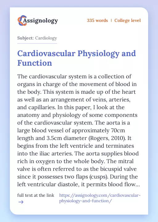 Cardiovascular Physiology and Function - Essay Preview