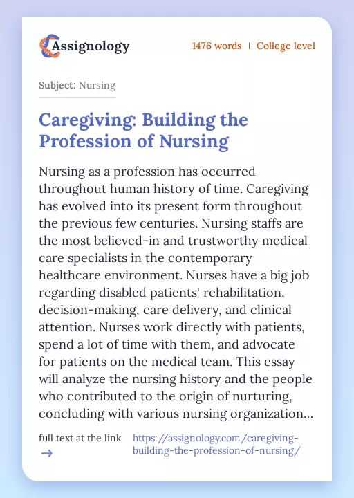 Caregiving: Building the Profession of Nursing - Essay Preview
