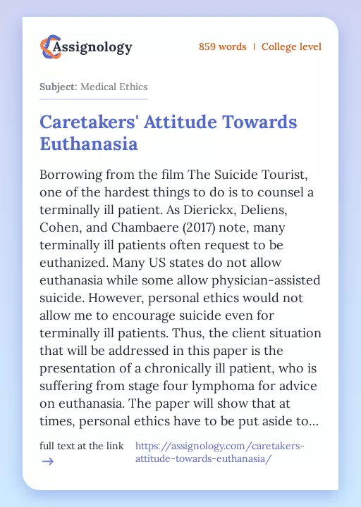 Caretakers' Attitude Towards Euthanasia - Essay Preview