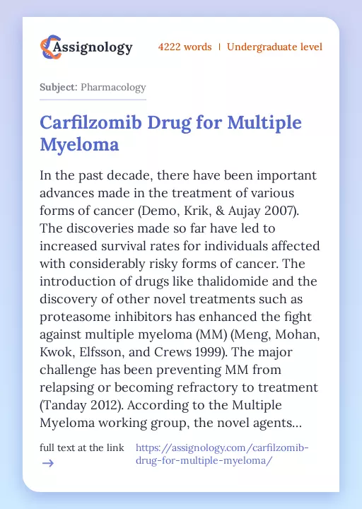 Carfilzomib Drug for Multiple Myeloma - Essay Preview