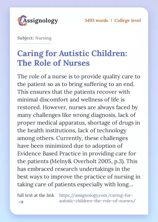 Caring for Autistic Children: The Role of Nurses - Essay Preview