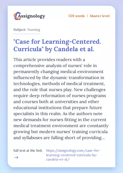 "Case for Learning-Centered. Curricula" by Candela et al. - Essay Preview