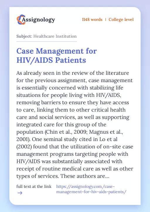 Case Management for HIV/AIDS Patients - Essay Preview