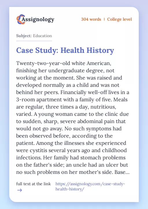 Case Study: Health History - Essay Preview
