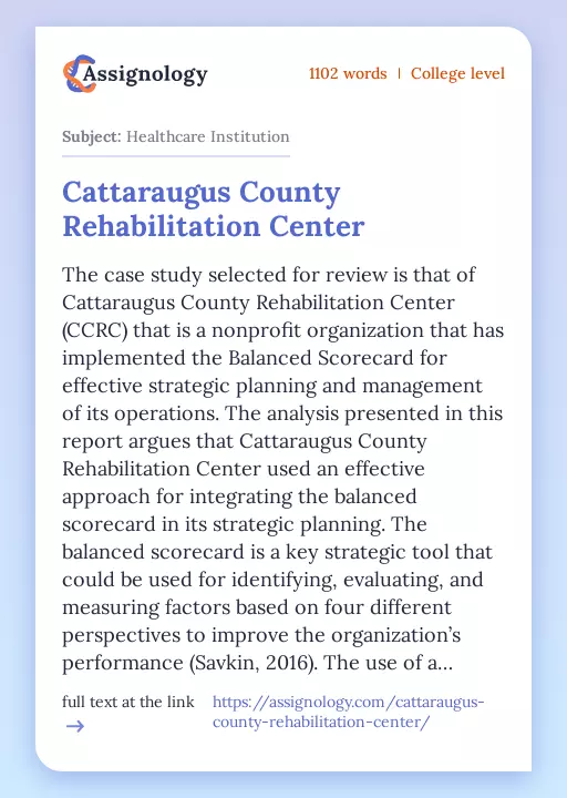 Cattaraugus County Rehabilitation Center - Essay Preview