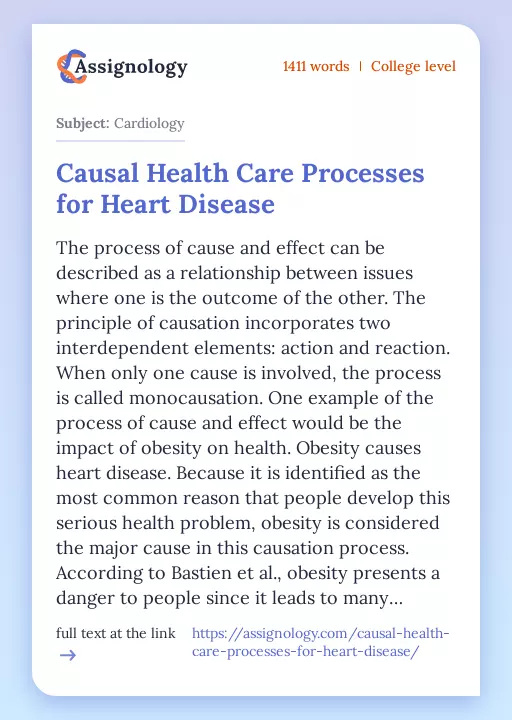 Causal Health Care Processes for Heart Disease - Essay Preview
