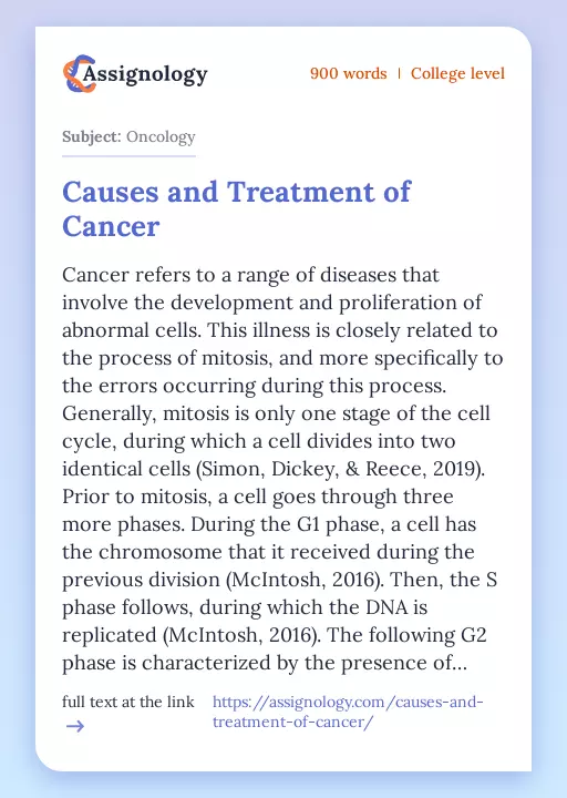 Causes and Treatment of Cancer - Essay Preview