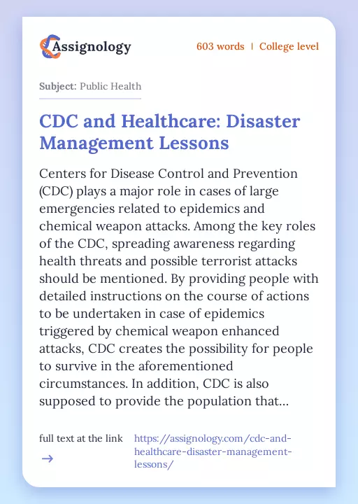 CDC and Healthcare: Disaster Management Lessons - Essay Preview