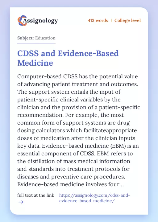 CDSS and Evidence-Based Medicine - Essay Preview