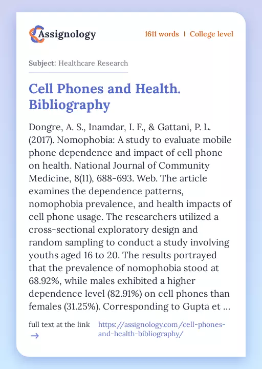 Cell Phones and Health. Bibliography - Essay Preview