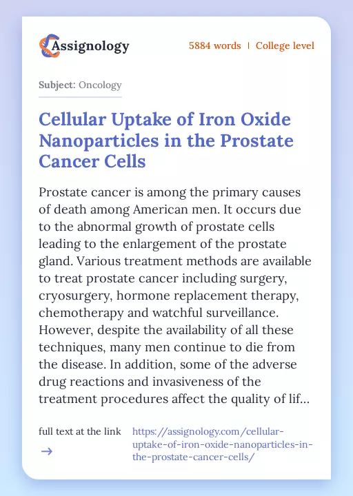 Cellular Uptake of Iron Oxide Nanoparticles in the Prostate Cancer Cells - Essay Preview