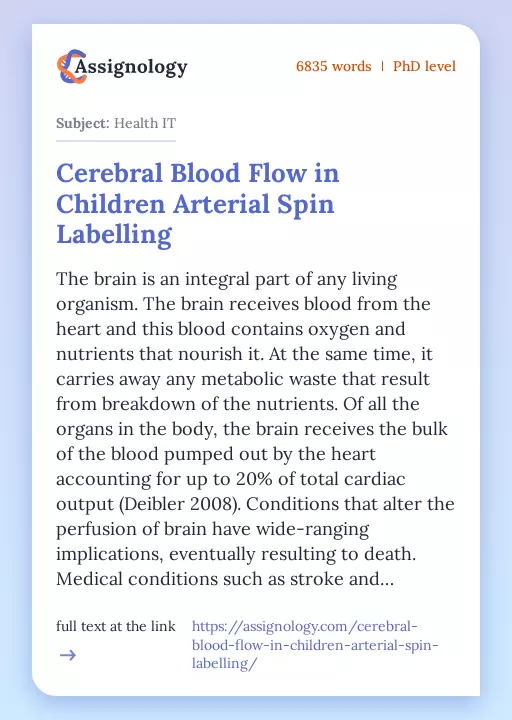 Cerebral Blood Flow in Children Arterial Spin Labelling - Essay Preview
