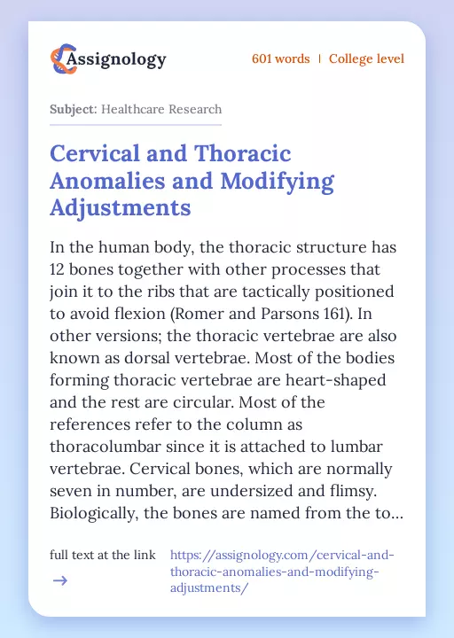 Cervical and Thoracic Anomalies and Modifying Adjustments - Essay Preview