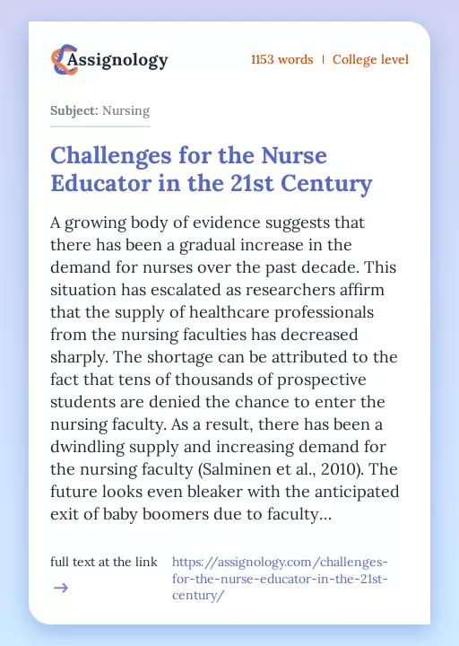 Challenges for the Nurse Educator in the 21st Century - Essay Preview