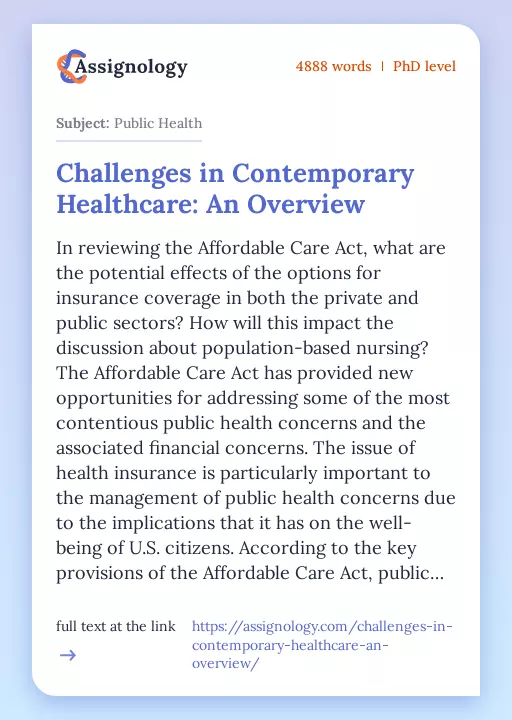 Challenges in Contemporary Healthcare: An Overview - Essay Preview