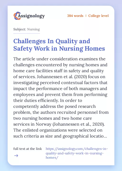 Challenges In Quality and Safety Work in Nursing Homes - Essay Preview