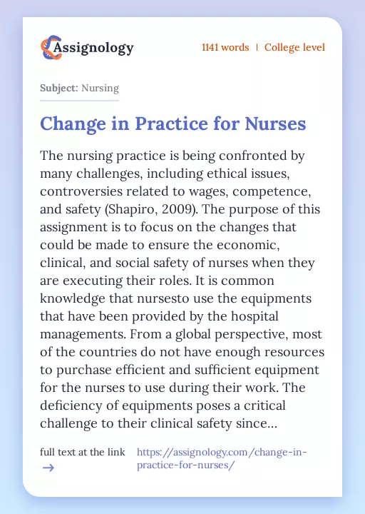 Change in Practice for Nurses - Essay Preview