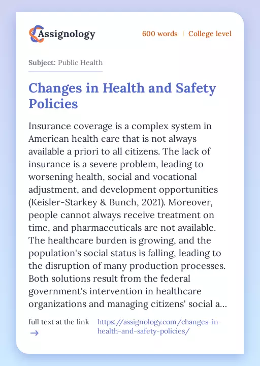 Changes in Health and Safety Policies - Essay Preview