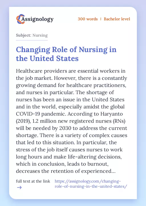 Changing Role of Nursing in the United States - Essay Preview