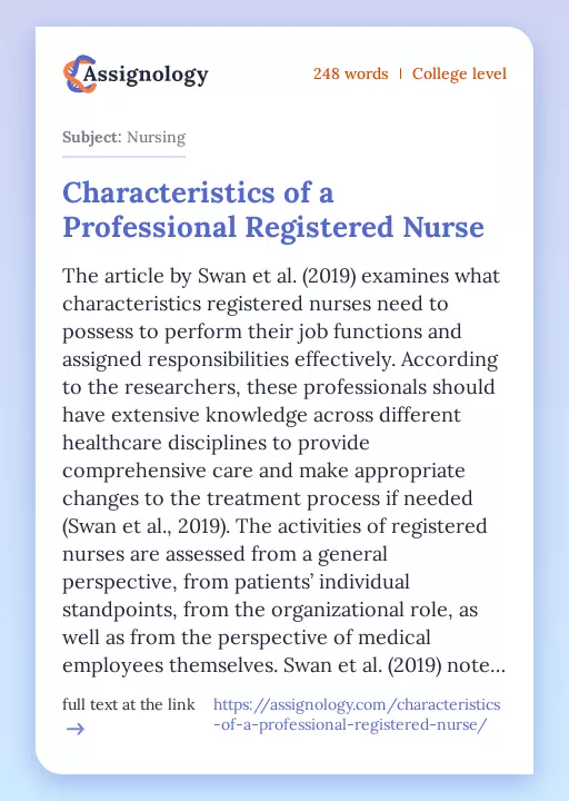 Characteristics of a Professional Registered Nurse - Essay Preview