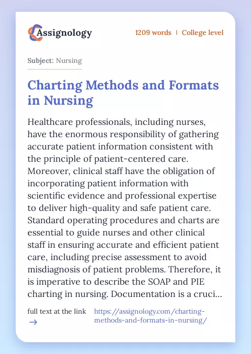 Charting Methods and Formats in Nursing - Essay Preview