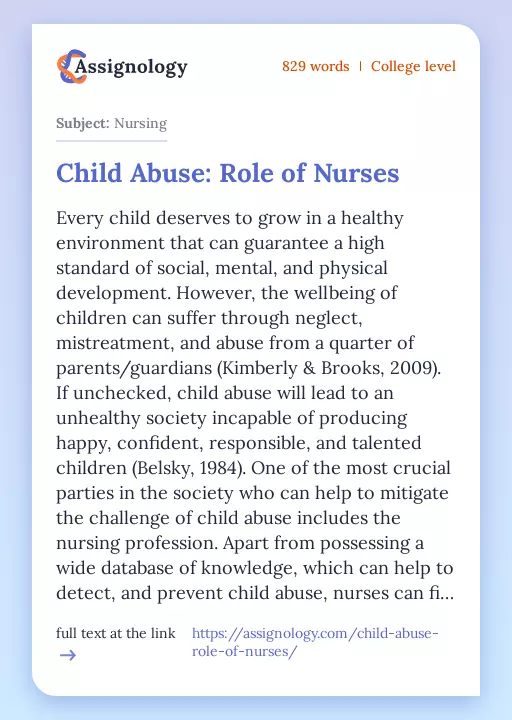 Child Abuse: Role of Nurses - Essay Preview